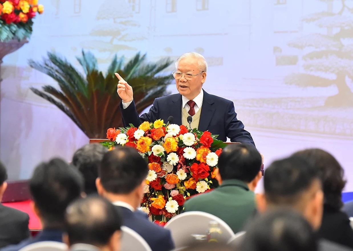 Tổng Bí thư khẳng định: “Đối ngoại và ngoại giao đã phát huy thế mới và lực mới, sức mạnh tổng hợp của toàn dân tộc, củng cố vững chắc hơn cục diện đối ngoại rộng mở, thuận lợi cho phát triển đất nước và bảo vệ Tổ quốc trong giai đoạn mới”