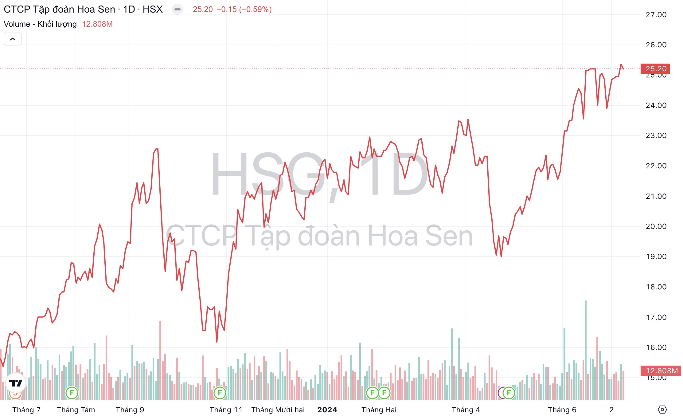 Giá cổ phiếu HSG Tập đoàn Hoa Sen