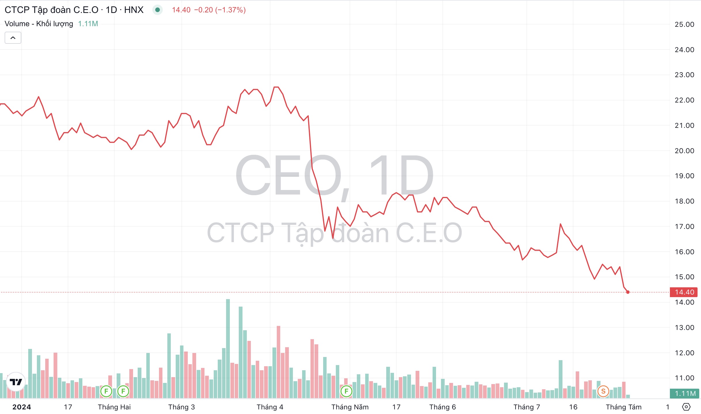 Giá cổ phiếu CEO Tập đoàn CEO